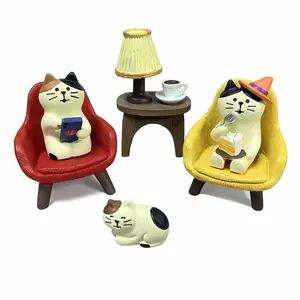 6 Piece Set Mini Cat Figures with Sofa and Lamp - Cute Resin Desktop Decorations Suitable for Office, Bedroom, Living Room Shelf Decors Home - Gift for Cat Lovers
