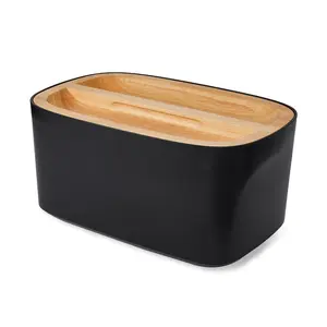 Union | Modern Bamboo Fiber Bread Box for Countertop with Reversible Wood Serving Lid (14.25 x 9.25 x 7in) | Storage Bin and Bread Container