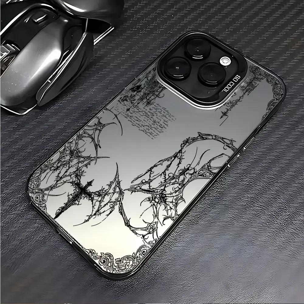 Trendy Cyber Sigilism Gothic Cross Line Art Silver Chrome Bumper Phone Case