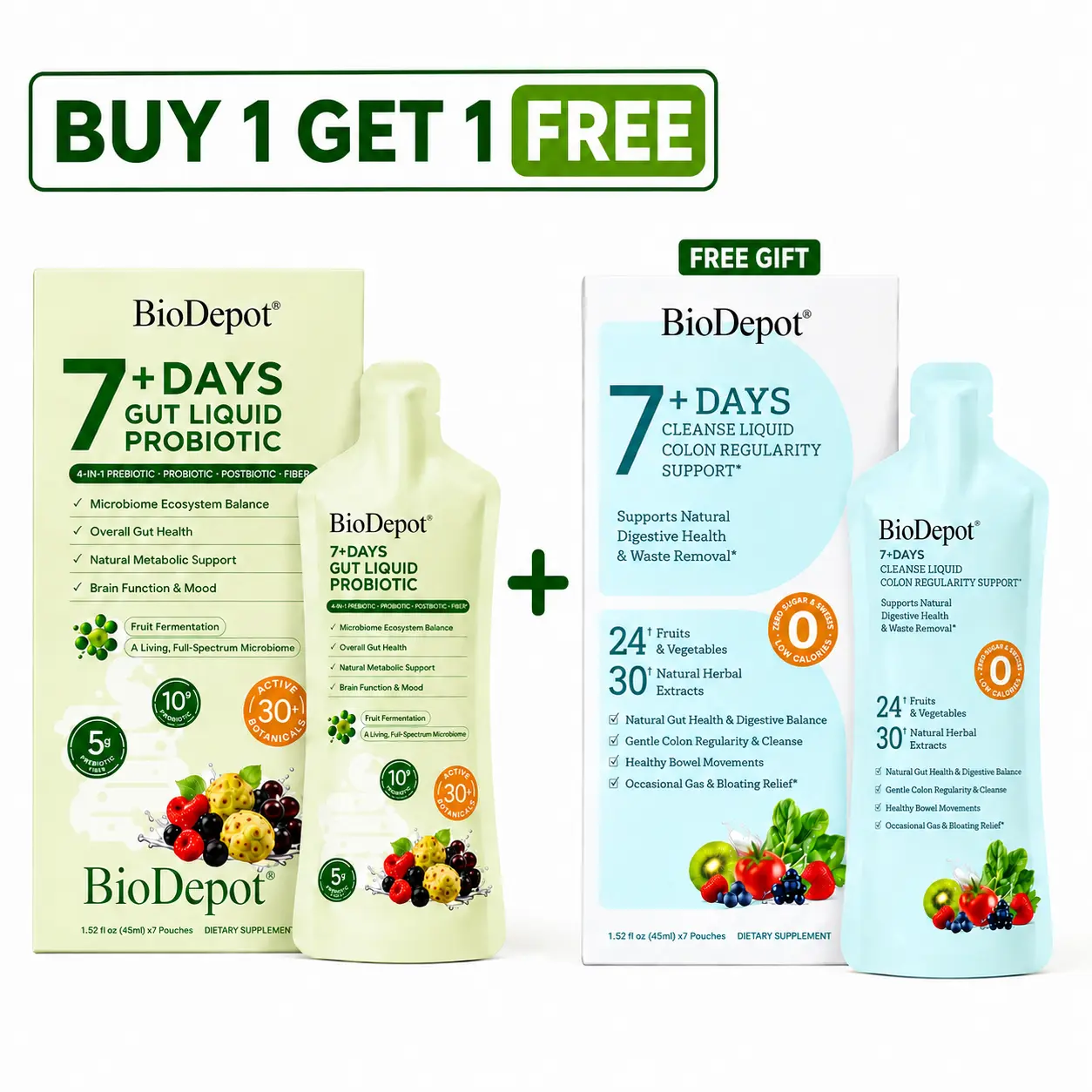 [Buy 1 Get 1 ] BioDepot Natural Liquid Probiotic Supplement — 4-in-1 Daily Synbiotic Formula (containing prebiotics, postbiotics, and dietary fiber) sugar-free and dairy-free.