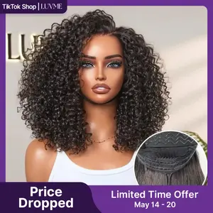 LUVME 100% Human Hair 5x5 Closure Lace Glueless Wig Put On and Go Fluffy Kinky Curl 220% Density Pre-bleached Pre-pluck Pre-cut Limited Time Offer TikTok Exclusive #luvmenewarrivals