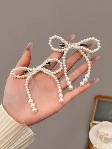 Elegant Faux Pearl Bow Hair Clips, Vintage Style Casual Accessories for Women, Suitable for Daily Wear, Travel, School, Parties, Fall Winter