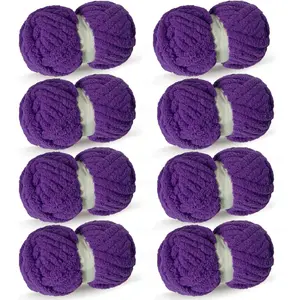 Purple Chunky Chenille Yarn for Crocheting Bulky Thick Fluffy Yarn for Knitting,Super Bulky Hand Blanket, Soft Plush Yarn Crochet Carpet/Scarf/Cushion/ 8  Pack(63.76oz/197.68yd