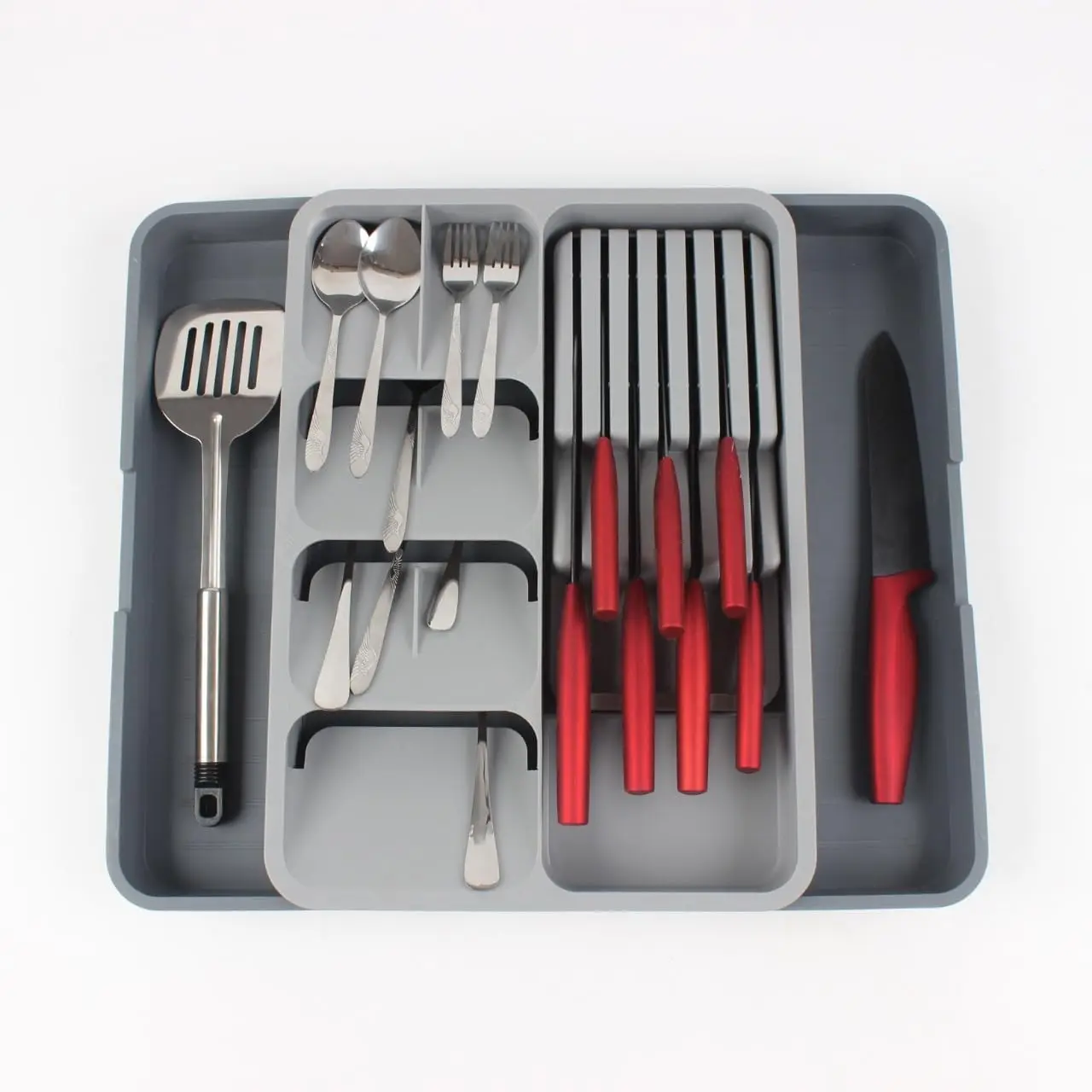 MIUVA Plastic Rectangular Compartmentalized Kitchen Drawer Organizer - Adjustable Size with Space Dividers for Knives, Forks, Spoons - Functional Smooth Surface for Easy Cleaning, Hygiene, Daily Use