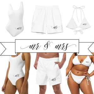 Newlywed Matching Swimwear Mr & Mrs Honeymoon Bathing Suits Plus Size Options Couples Beachwear Gift