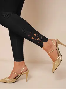 Women's Elastic Waist Contrast Lace Fashion Pants, Stylish Versatile Ladies' Clothing, Comfortable High-Waisted Design for Daily Wear