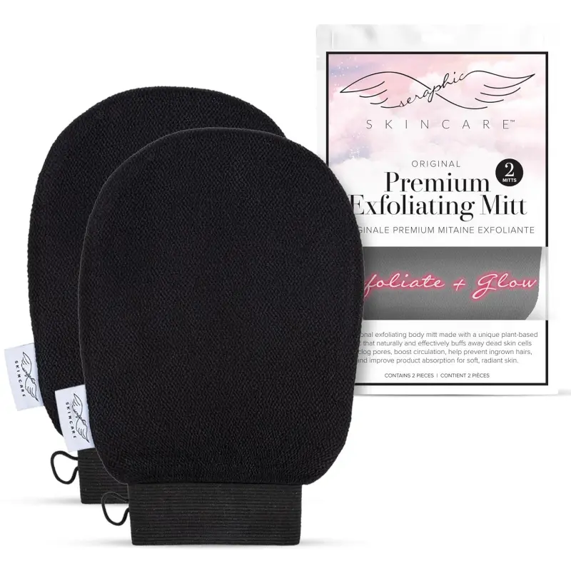 2 Pack Original Premium Vegan Viscose Exfoliating Body Mitt - Traditional Kessa Korean Scrub Washcloth, Deep Exfoliator Tool for Self-Tan Removal, Keratosis Pilaris, Dead Skin - Hanging Personal Shower Bath Skincare Glove Supplies