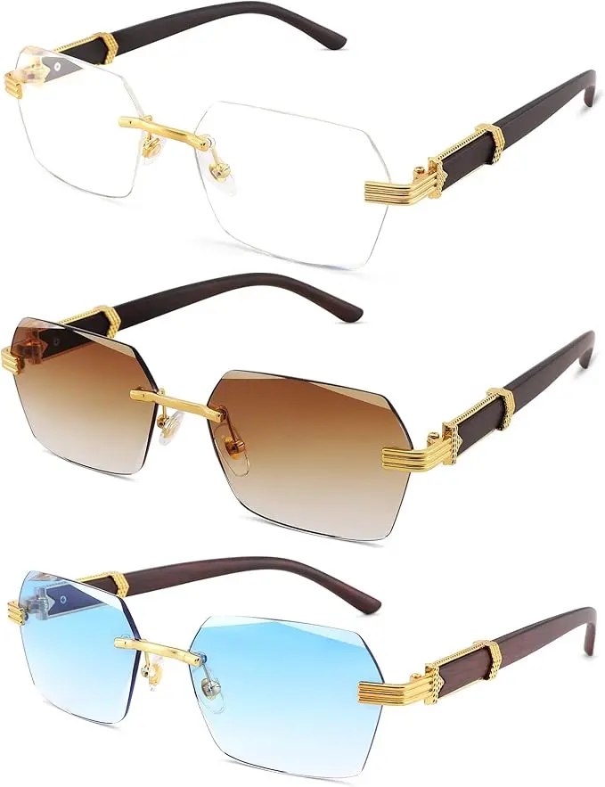 Y2K Rimless Sunglasses  Rectangle Frameless Retro Tinted Shades Unisex Eyewear