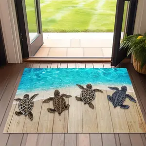 Turtle Welcome Mat Summer Beach Design Non-Slip Indoor Outdoor Use Coastal Home Decor Ideal for Entrance Durable Bath Accessory