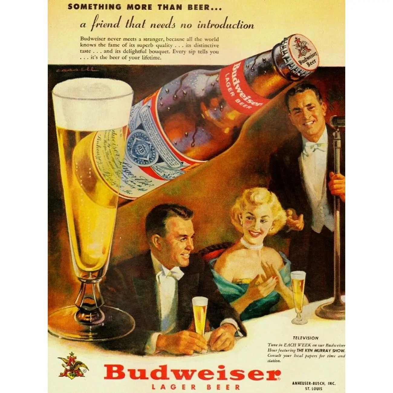 Something More Than Beer ... A Friend That Need No Introduction Poster Budweiser Beer Vintage 1951 Ad Poster zz116