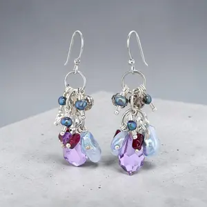 Blue Keshi Cultured Pearl Earrings in 925 Sterling Silver