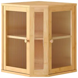 Bamboo Bread Box, Kitchen Countertop Corner Bread Box, Large Capacity 2-Tier Bread Container, Bread Storage Container with Dual Rippled Acrylic Doors, for Kitchen Food Storage, Natural