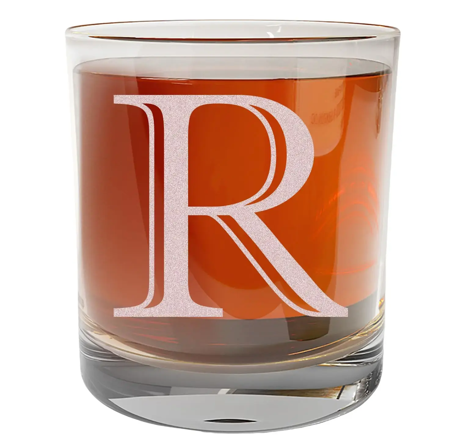 Etched Monogram 11oz Whiskey Rocks Glass (Letter R), A-Z Customized Bourbon Gifts for Men, Personalized Old Fashioned Scotch Glass, Custom Engraved Gifts for Him, Initial, Name, Regalos Personalizados