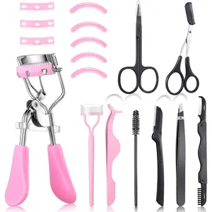 17 Pcs Eyelash Curlers Kit Lash Curler Eyelash Comb Seperator Eyelash Extension Tweezers Eyebrow Brush Scissors False Eyelashes Applicator Eyebrow Trimmer Silicone Refills Pads for Women (Pink)