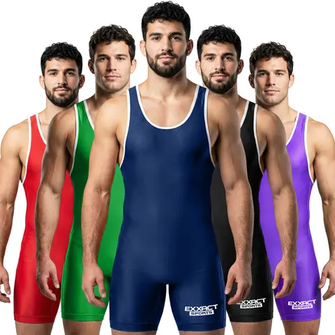 Exxact Sports Men's Fitted High-Stretch Plain Navy Wrestling Singlet - Sleeveless Dry-Fit Compression Vest for Powerlifting, Sports Fitness