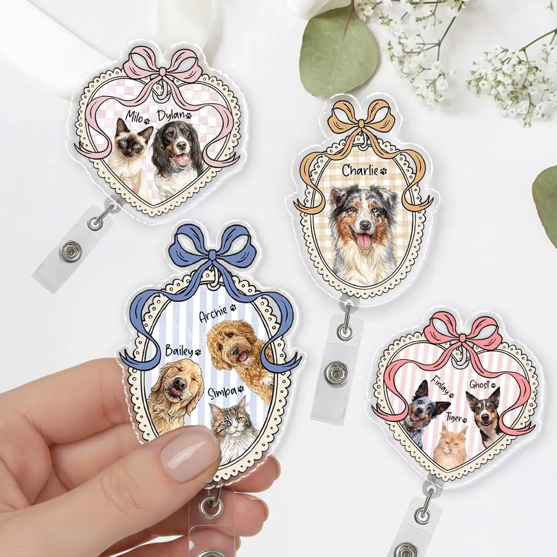 Custom Pet Badge Reel, Personalized Dog Cat Badge Reel, Retractable ID Holder for Vet Tech Nurse Gift