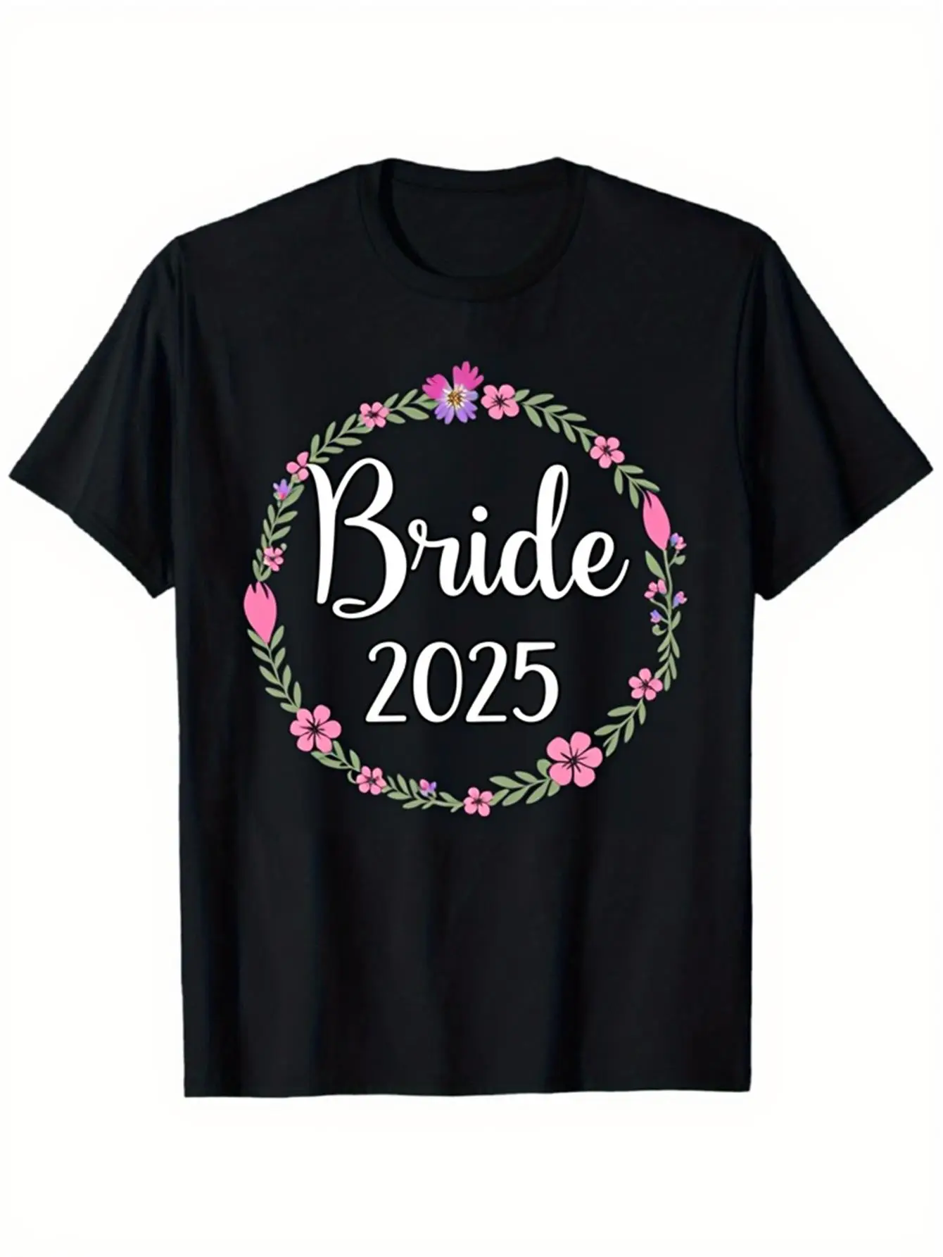 2026 Bridal Wedding T-Shirt-Women & Men-Elegant Wreath & Bridal Gift T-Shirt with 2026 Wedding Date-Soft Stretch Fabric-Unisex Wedding Party Clothing, moisture-wicking, street casual look, for couples, office commute