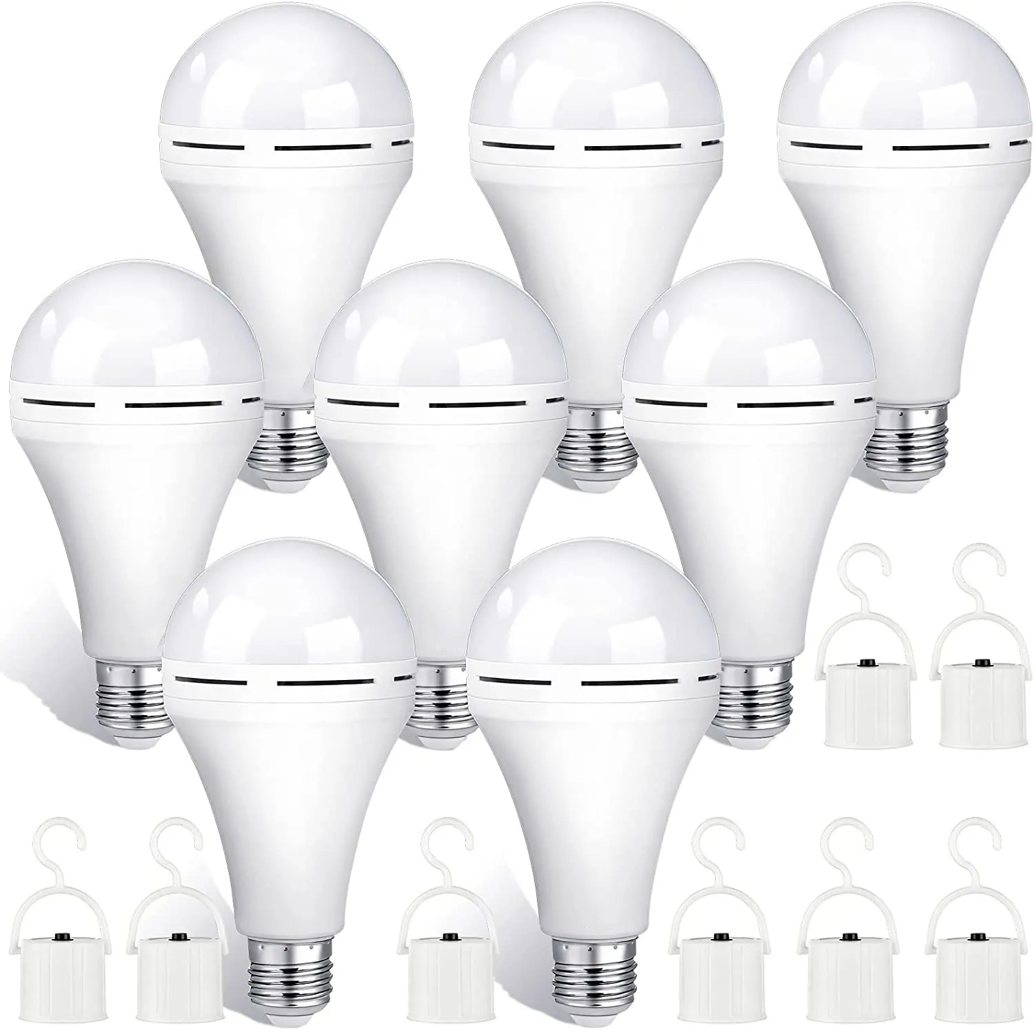 10 Pack Rechargeable Emergency Light Bulbs,Battery Operated Backup Light Bulb for Power Outage Camping Outdoor Hurricane 12W E27 8500K 1200mAh White Self-Charging LED Light Bulbs