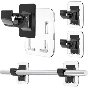 Household Essentials Curtain rod bracket Detachable Adhesive Curtain Rod Holder 40LB, Curtain Rods No Drilling Renter Friendly Hooks, for Walls No Damage Curtain Brackets Apartment Farmhouse Classroom Hanging Drapes Rv Over Blinds Bedroom Stretchable