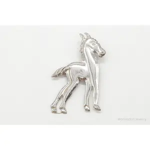 Large Antique Horse Sterling Silver Brooch Pin