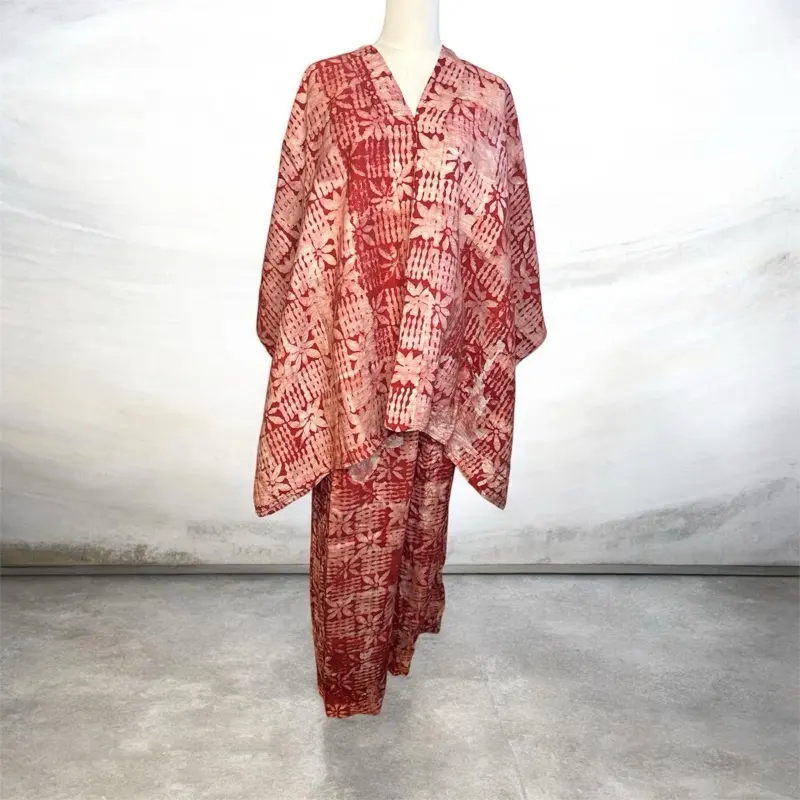 Crepe Trouser & Blouse Africa - Red Floral Print Set for Women