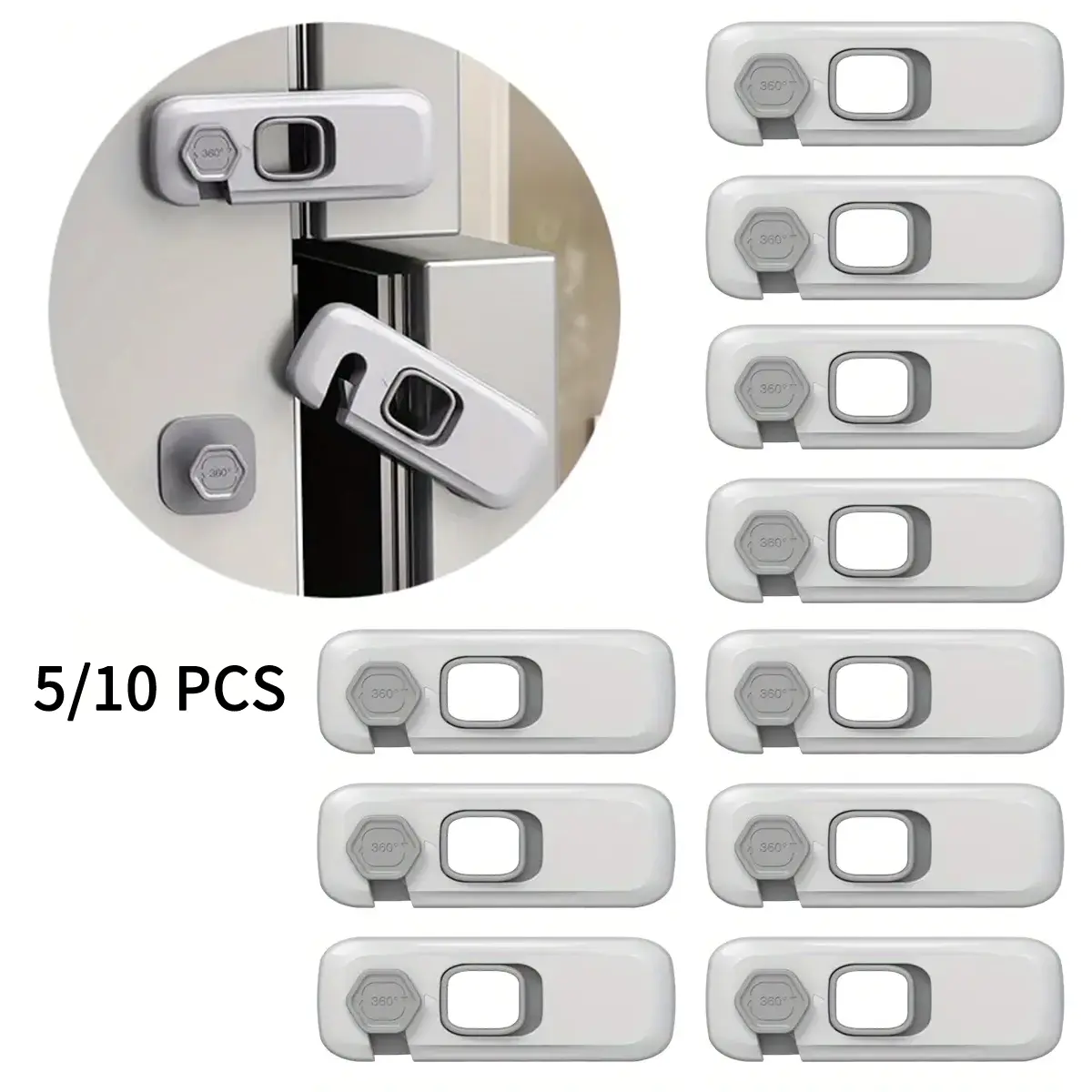 5/10 Grey Adhesive Safety Locks - ABS Plastic Home Childproofing Hook-Style Latches, Odor-Free Easy to Apply, Pinch-Resistant for Refrigerators/Cabinet Doors,wiring a house tutorial,deep freezer lock,deep freezer lock latch