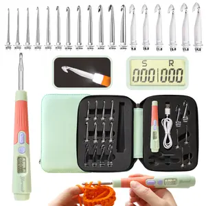 Counting Crochet Hooks Set, 18 Size Light Up Crochet Hooks for Stitch & Row Counter 2.0mm-14.0mm Multifunction Adjustable