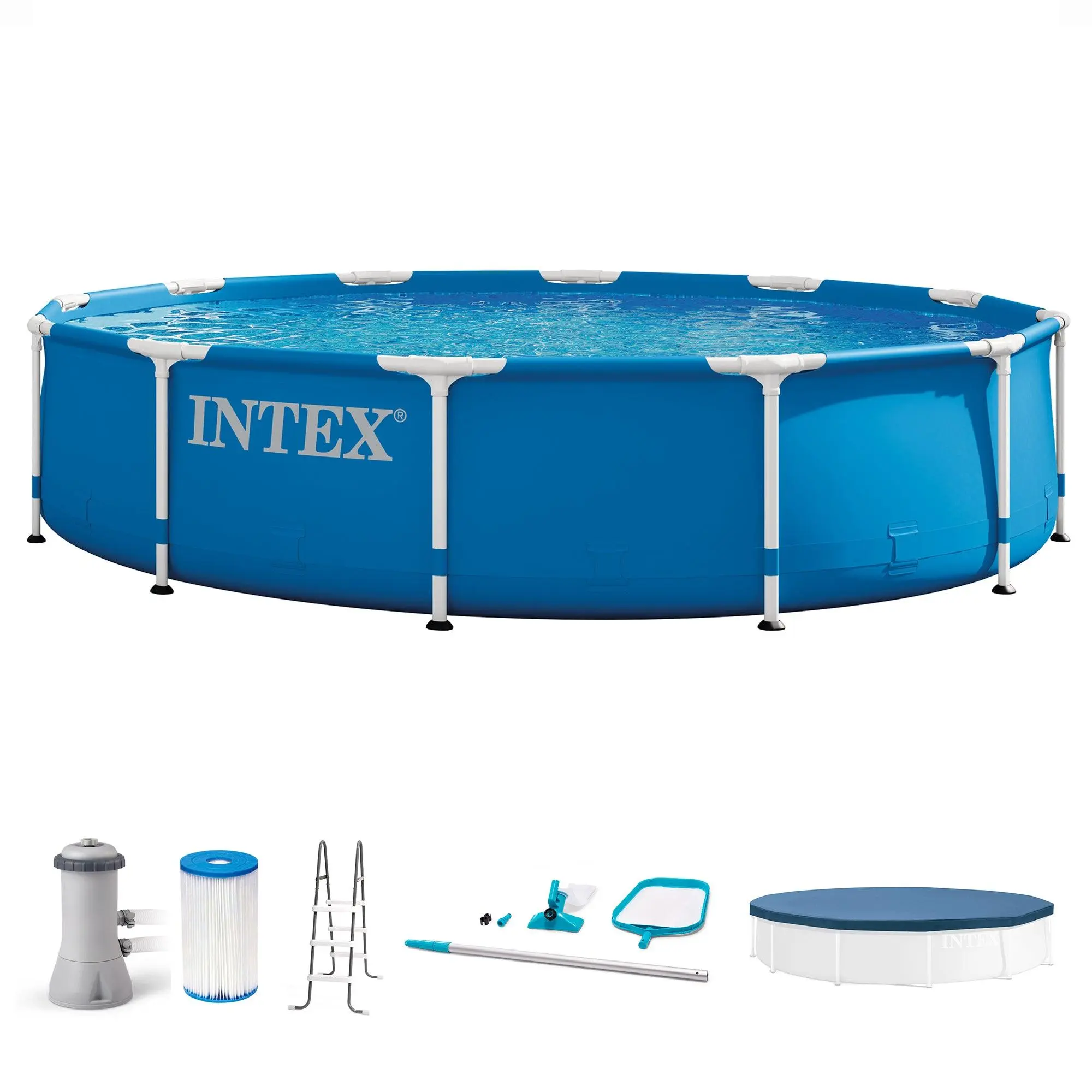 Intex 12 x 2.5 Foot Metal Frame Above Ground Pool with Filter and Accessories Intex 12 x 2.5 Foot Metal Frame Above Ground Pool with Filter and Accessories