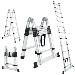[FLASH SALE] Garvee 12.5FT Telescoping Ladder, Extension Ladder Aluminum Folding Ladder Collapsible Ladder, Telescopic Ladders Foldable Extendable Ladder for Home Homeuse Rv Attic Roof