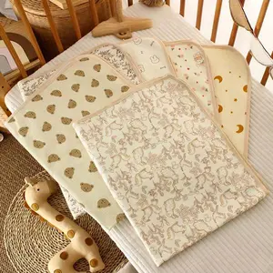 Baby Waterproof Diaper Pad, Newborn Cotton Crib Mattress Protector, Washable Bed Sheet for Kids, Soft Breathable Animal Print Design