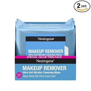 Neutrogena Makeup Remover Micellar Wipes for Face Daily Gently Removes Oil Dirt and Waterproof Makeup in a Simple Fully Plant-Based Cloth, 2 pack of 25 ct
