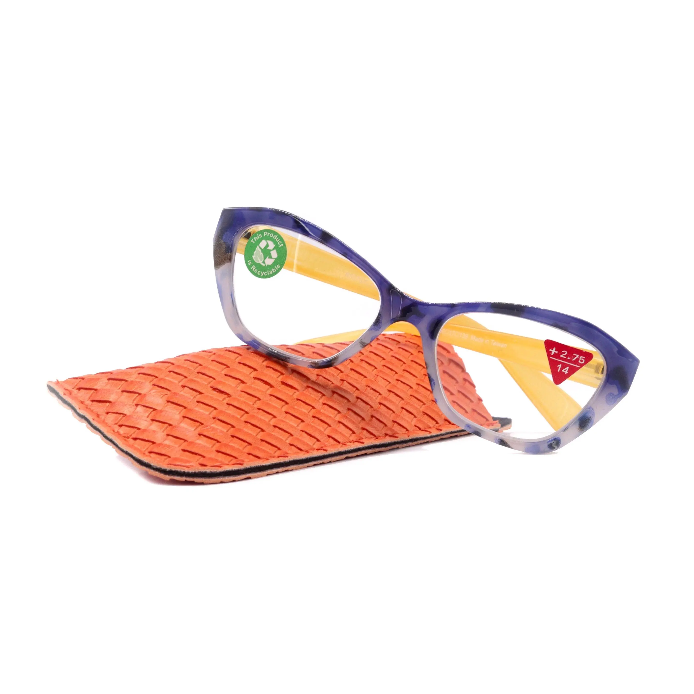 Jane, (Premium) Reading Glasses, High End Readers +1.25..+3 Magnifying Glasses (Blue, Yellow) Cat Eye, NY Fifth Avenue Unisex Lightweight