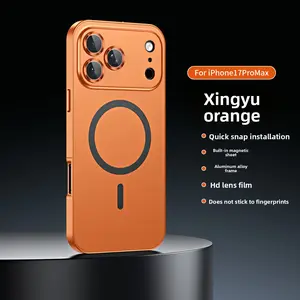 Alloy Aluminum Metal Mag Safe Magnetic Case for iPhone17 17AIR 16 15 14 13 Pro Max, Ultra Thin Phone Case Full Coverage Lens Protective Wireless Charging Protective Cover Starlight Orange Phone Case
