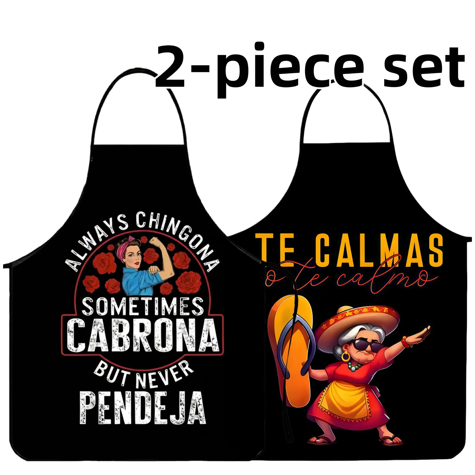 2-piece Set Heart Shaped Apron Set,Polyester Spanish Word Aprons,Unisex Cooking Apron, Mother's Day Gift, Apron for Women,Gifts for Sister,Aunt,Mother and Grandmother,Cute Apron,Kitchen Essentials