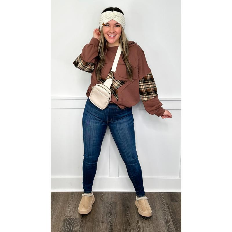 Star Memories Cotton Blend Long Sleeve Brown Avery Mae Hooded Top