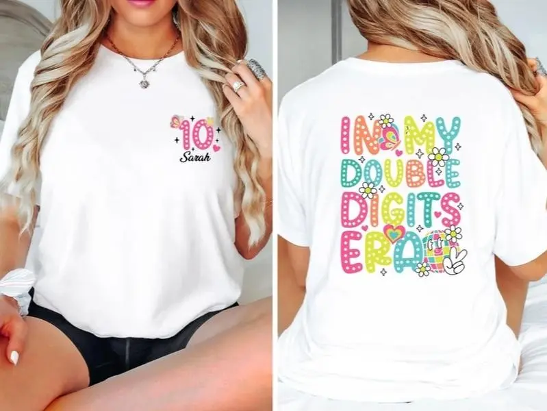 In My Double Digits Era T-shirt, Ten Years Birthday Party Shirt, 10 Years Old Birthday Tee, 10th Birthday Theme T-shirt, Cool Bday Girl Tee