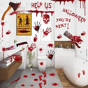 84Pcs Halloween Decorations Handprint Footprint Stickers Clings Decals Window Bathroom Floor Restroom Zombie Decorations Halloween Party Decor,8 Sheets