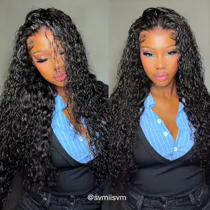 [13x6 GLUELESS WIG] Megalook Glueless Water Wave Transparent Lace Frontal Wigs Skin Melted Pre-everything Put on Go Drawstring Wig Suit For Any Head Size