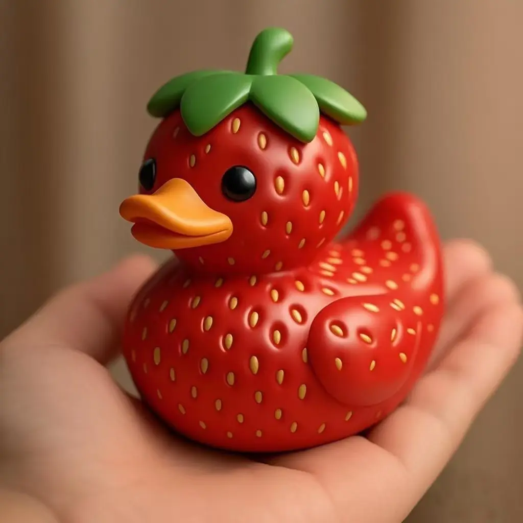 Halloween Resin Figurine Lightweight Strawberry Duck Statue, Resin Animal Sculptures, Decorative Figurines, Cute Animal Design, Decorative Ornament, Fruit Series Collectible Gift, Home & Office Decoration, Sculpture Desk Decor