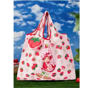 Strawberry Shortcake Print Reusable Shopping Bag with Cute Character Design and Vibrant Strawberry Pattern