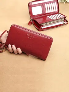 Women's Long Leather Wristlet Wallet, Fashionable Soft PU Material Large Capacity Zipper Purse Handbag Can Hold Phone, Stylish and Versatile