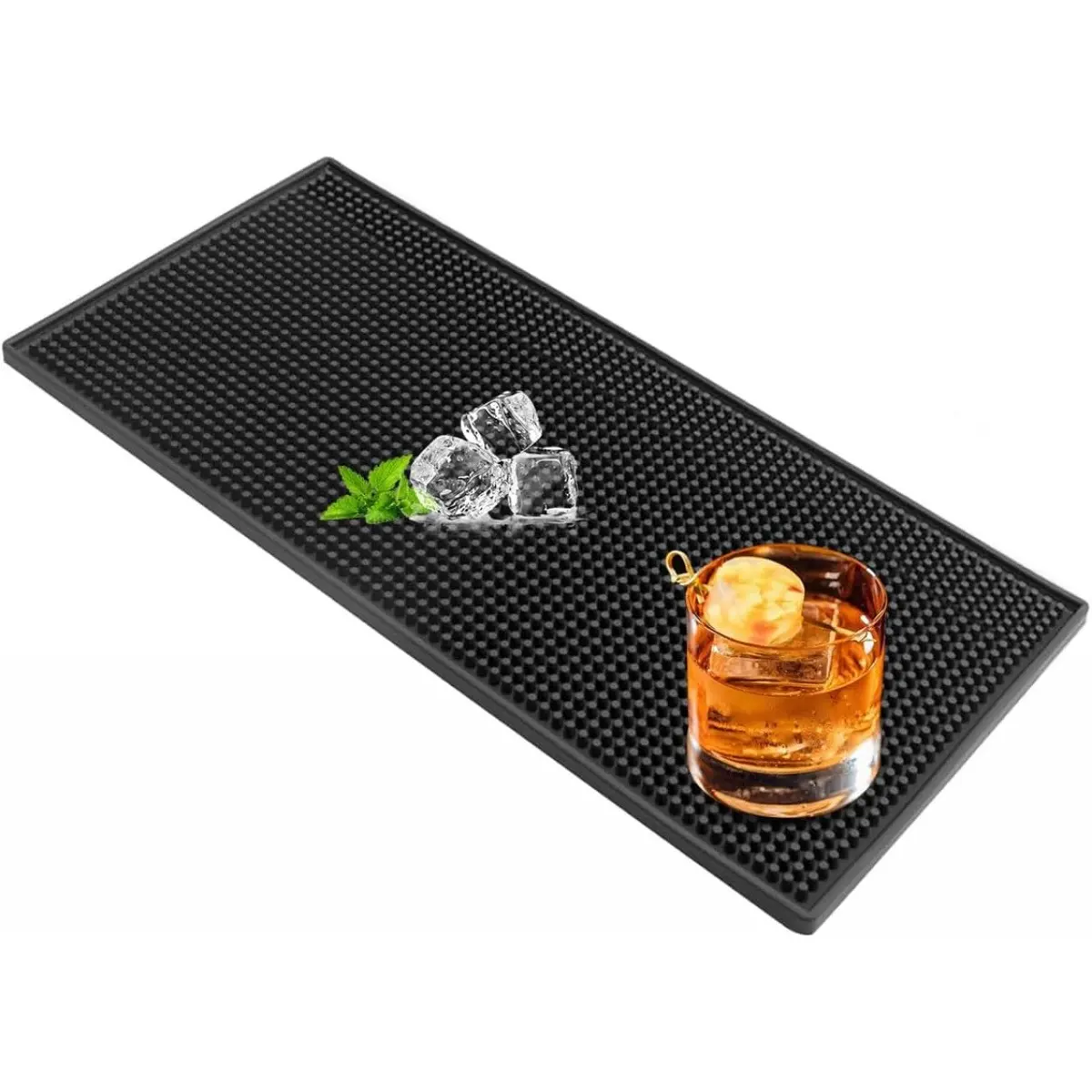 Bar Mat, 12" x 6" PVC Black Sturdy Waterproof Placemat Drinks Mat Table Mats Square Service Tableware Coasters for Coffee, Home, Bars, Restaurants, Kitchenware and Counter Top（30x15 cm）