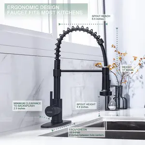 WEWE Kitchen Faucets with Pull down Sprayer Commercial Industrial Stainless Steel Single Handle Single Hole Spring Farmhouse RV Sink Faucet.