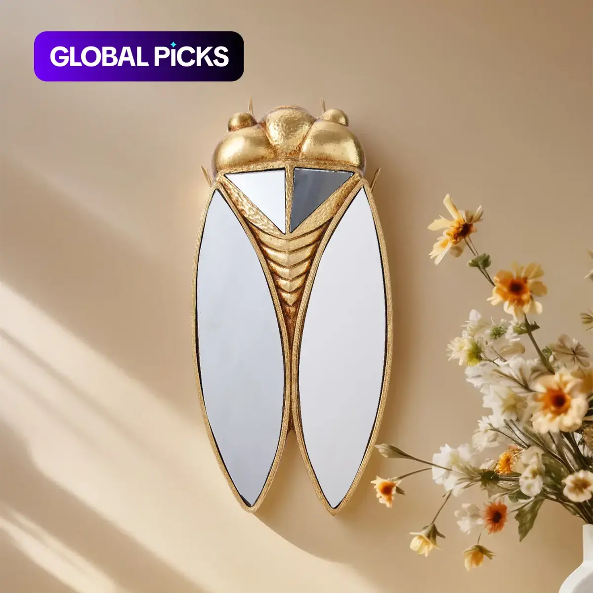 Gold Beetle Shaped Resin Mirror Hanging Ornament, Unique Design for Insect Enthusiasts, Ideal for Wall Mount Home Decor Globe Picks #GLOBAL PICKS