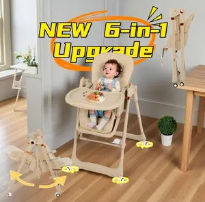 New Upgrade High Chair & Cradle For Children's,Multifunctional 6 in 1 Adjustable High Chair with Removable 3-Position Adjustable Tray, Stability Structure & 3-Point Safety Harness,Dining Room Furniture