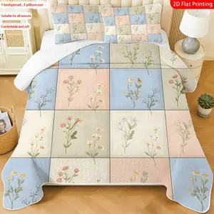 3 pcs, 2D Flat Print Floral Pattern Boho Style Bedspread Set, Soft and Comfortable, Multiple Sizes Available, Suitable for Gifting and Daily Use, Ideal for Creating a Cozy Home Atmosphere, Patchwork Bedspreads Set(1 bedspread , 2 pillowcases)
