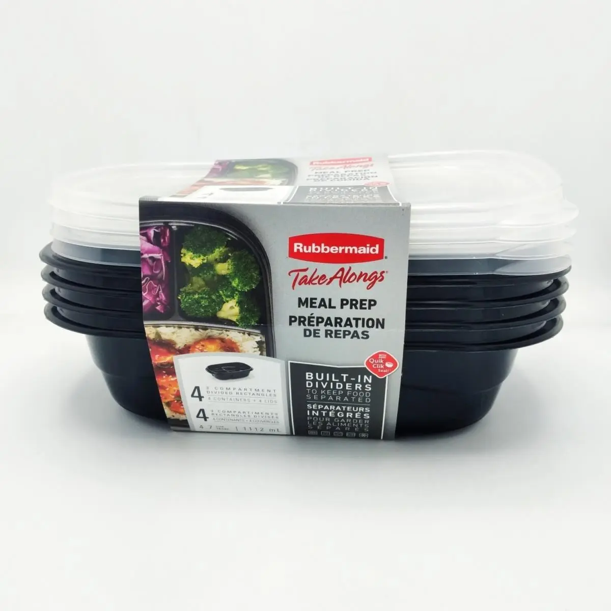 212 MAIN 4.7-Cup Plastic Food Storage Containers with Built-In Dividers, Microwave-Safe Portion-Controlled Food Prep Set (Pack of 4, Kitchenware Utensils), Portion-Controlled Food Containers