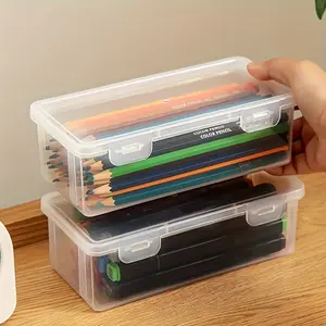 4pcs Stationery Storage Boxes - Large-Capacity Transparent Containers for Art Supplies, Art Materials, Pencils, Colored Pencils, Kids' Crayons, Sketching Pens & (Dual-Purpose as Pen Cases)