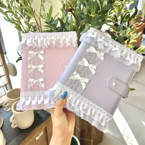 A5 Handmade Decorated Leather BinderJournals - Journaling, Notebook, Coquette, Scrapbook, Pink, Purple, Bow, Gift Ideas, Valentine’s Day