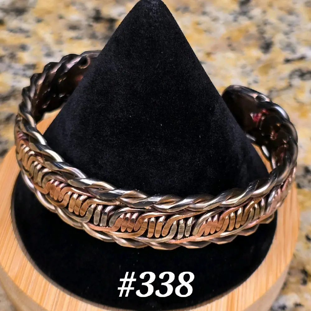 #338 Copper SS SB 7 1/8" x 3/4"   Hand-Woven Cuff Bracelet Handmade Artisan Jewelry Unisex Open cuff design Comfortable Daily Wear